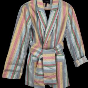 BCBGMaxAzria Pink and Blue Robe Jacket with Shawl Collar